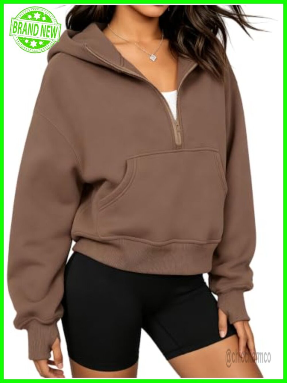 Women's Half-Zip Hoodie Fleece Pullover Kangaroo Pocket
